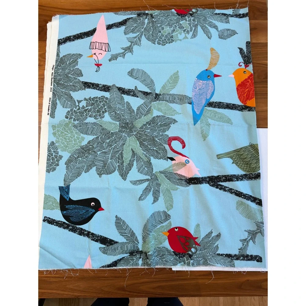 IKEA Malin Akerblom Bird Fabric 36x57 Blue Scandi Parrots Home Decor Sew
